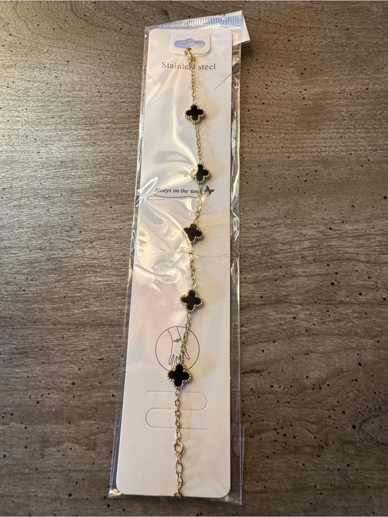 Jewelry - Gold Tone Chain Bracelet with Black Clover Accents
